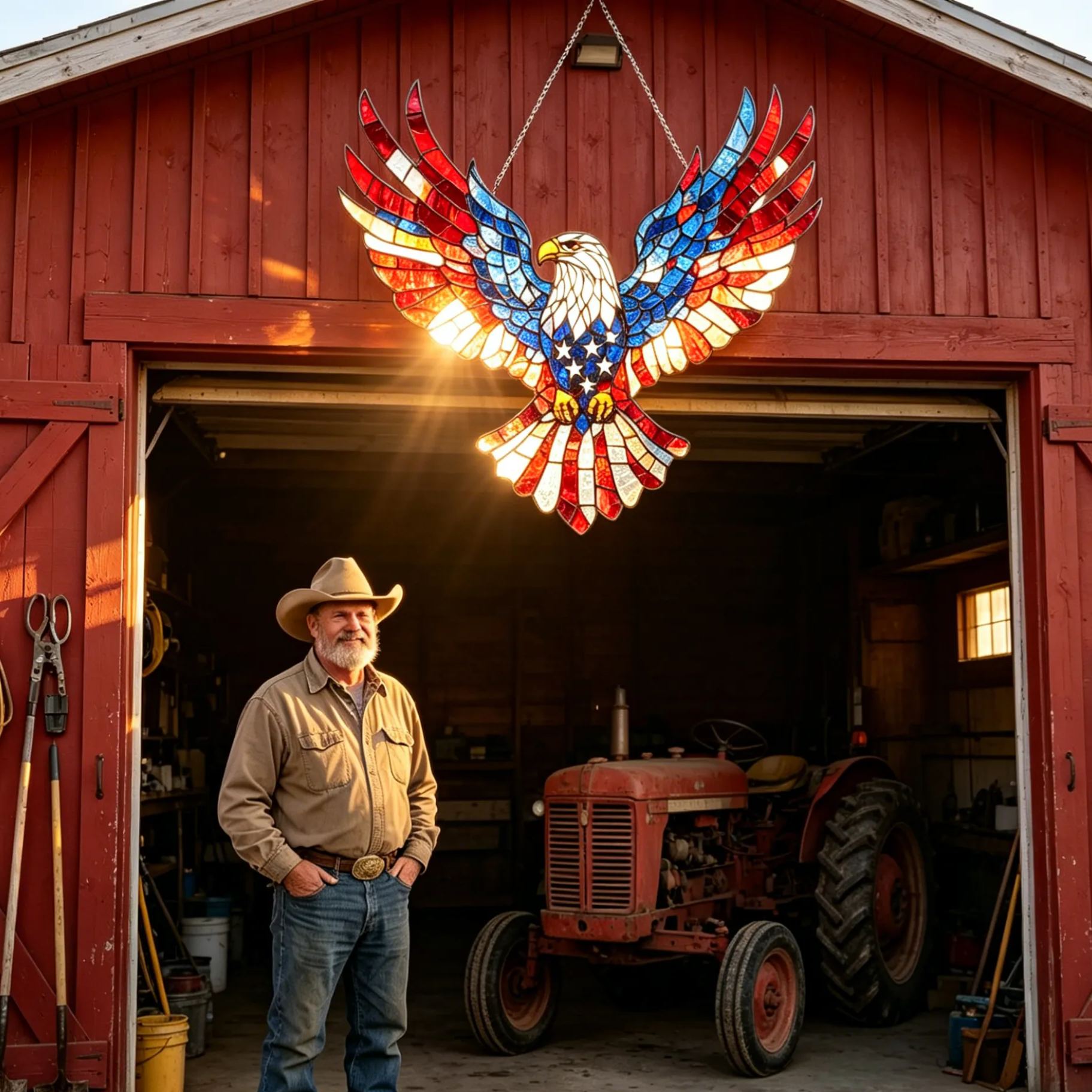American Flag Freedom Eagle Sunlight Catcher – Patriotic Window Art