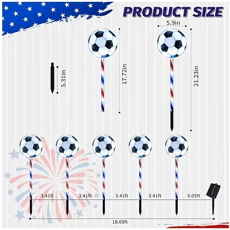 4th of July Outdoor Solar Soccer Pathway Lights
