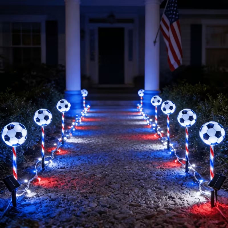 4th of July Outdoor Solar Soccer Pathway Lights