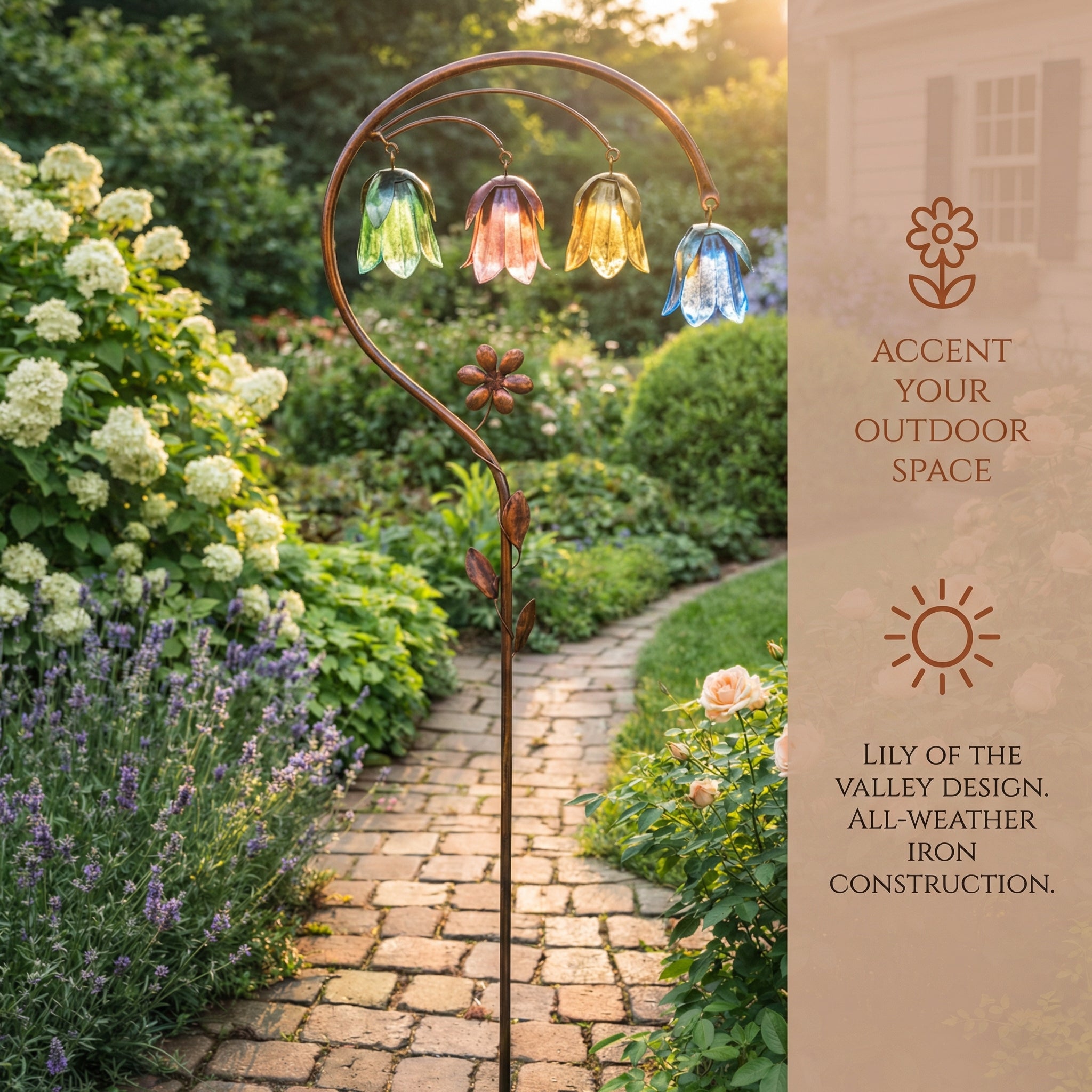 🌸 4-Color Metal Lily of the Valley Garden Stake | Rustic Floral Sculpture