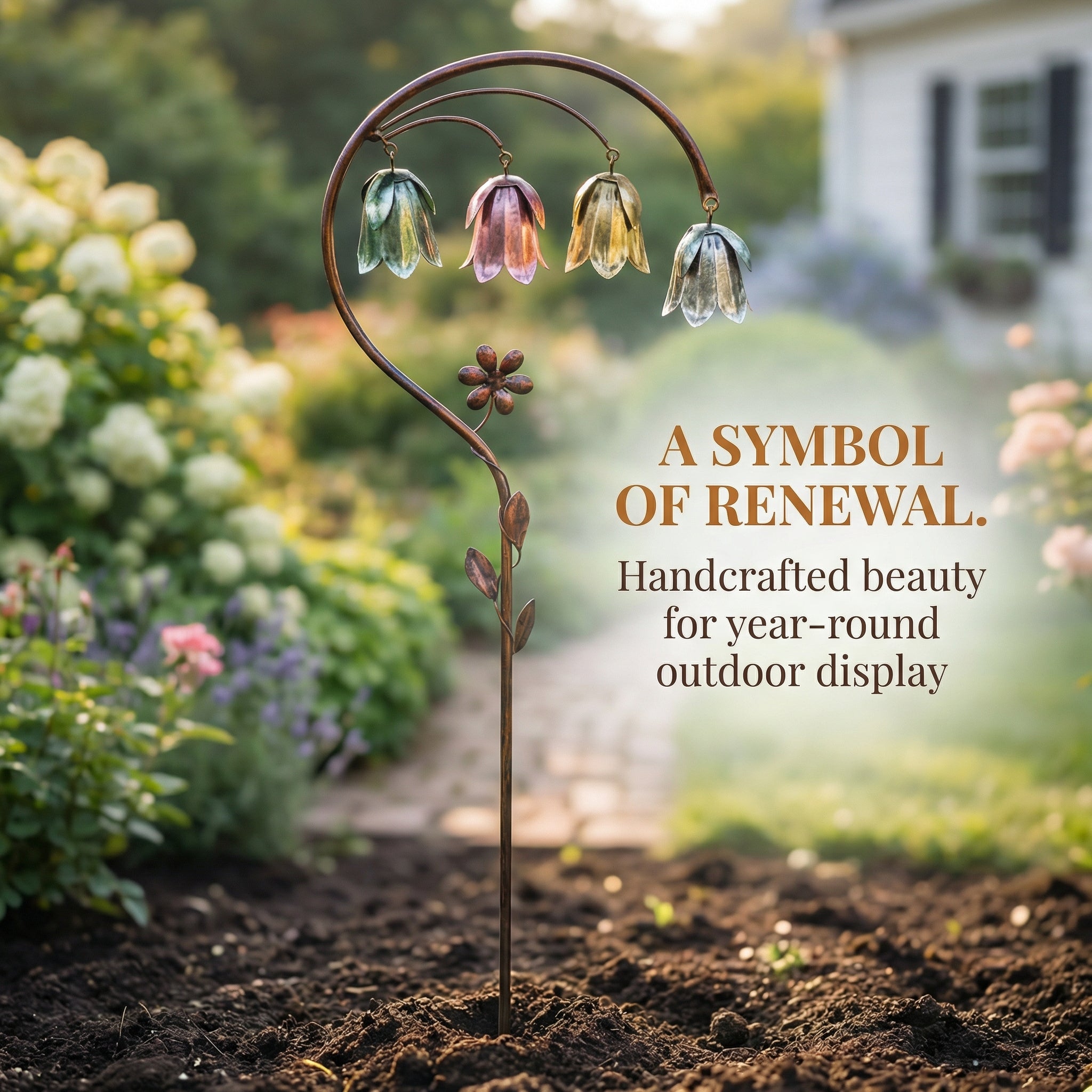 🌸 4-Color Metal Lily of the Valley Garden Stake | Rustic Floral Sculpture