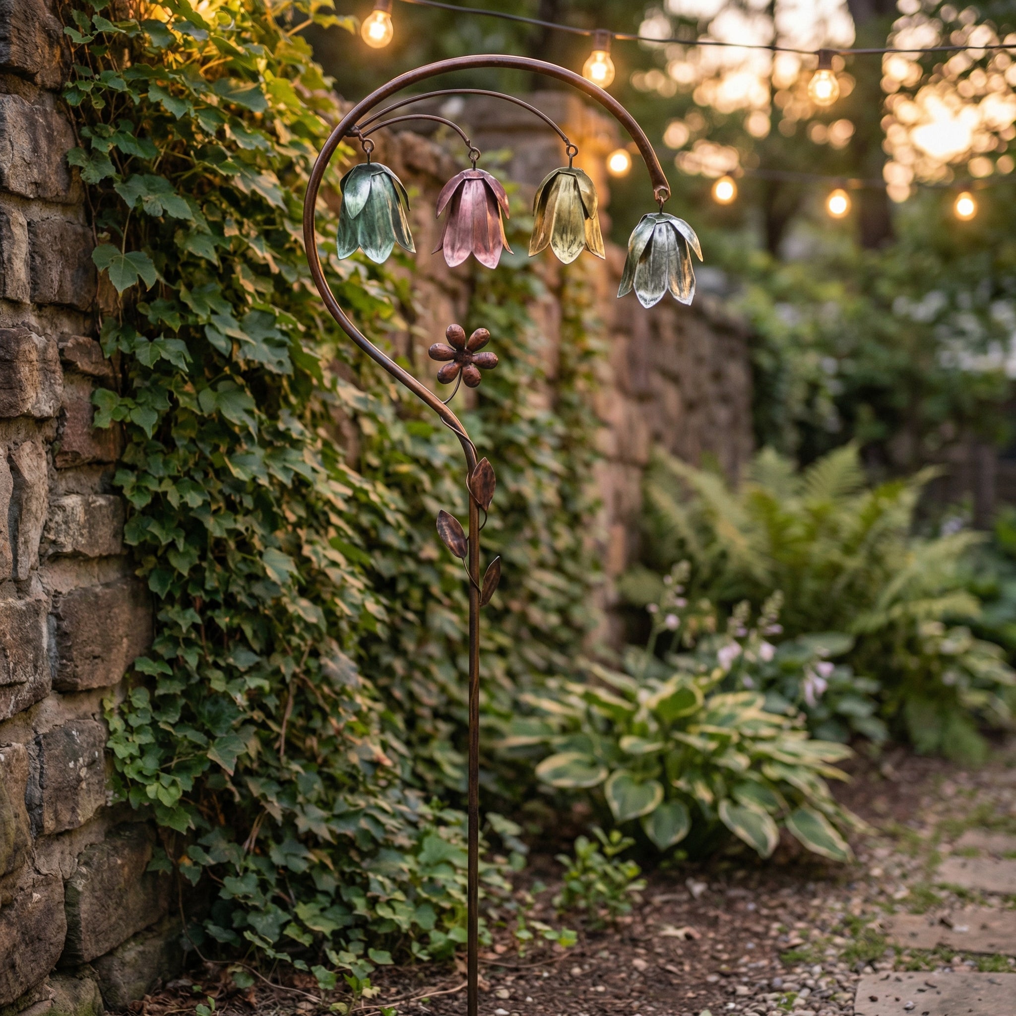 🌸 4-Color Metal Lily of the Valley Garden Stake | Rustic Floral Sculpture