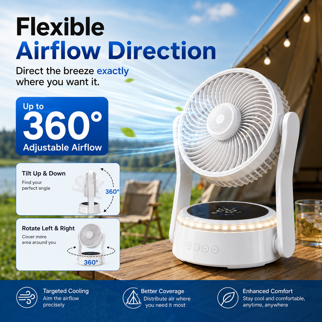 Portable Camping Fan with Light & Remote 🌬️⛺
