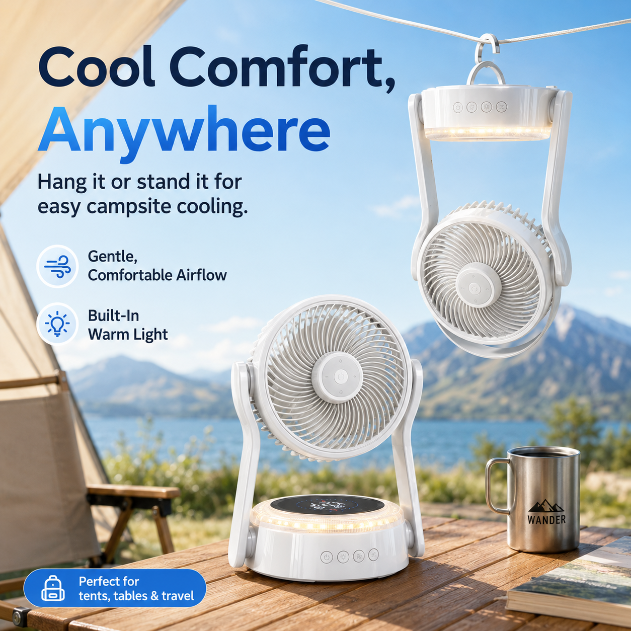 Portable Camping Fan with Light & Remote 🌬️⛺