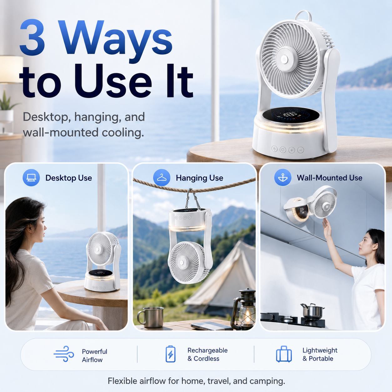Portable Camping Fan with Light & Remote 🌬️⛺