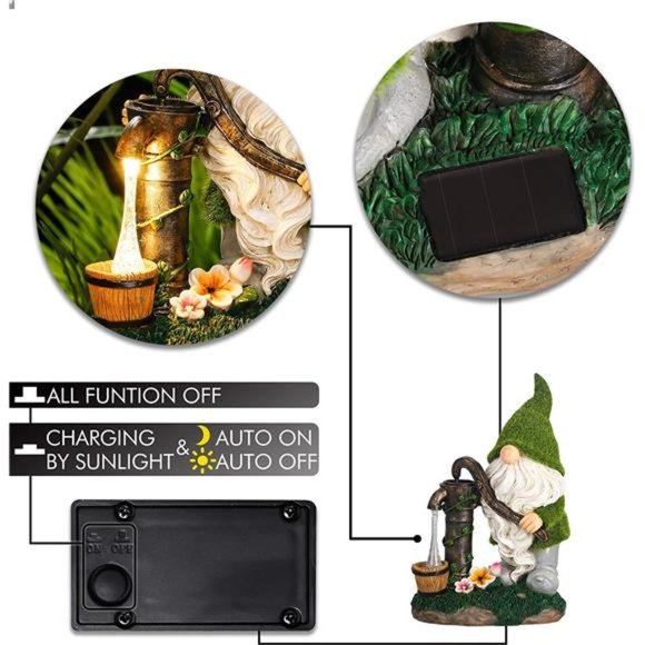 花园小矮人庭院装饰，带太阳能灯，大型可爱植绒花园 - 图片 4 / 6