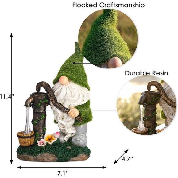 花园小矮人庭院装饰，带太阳能灯，大型可爱植绒花园 - 图片 3 / 6