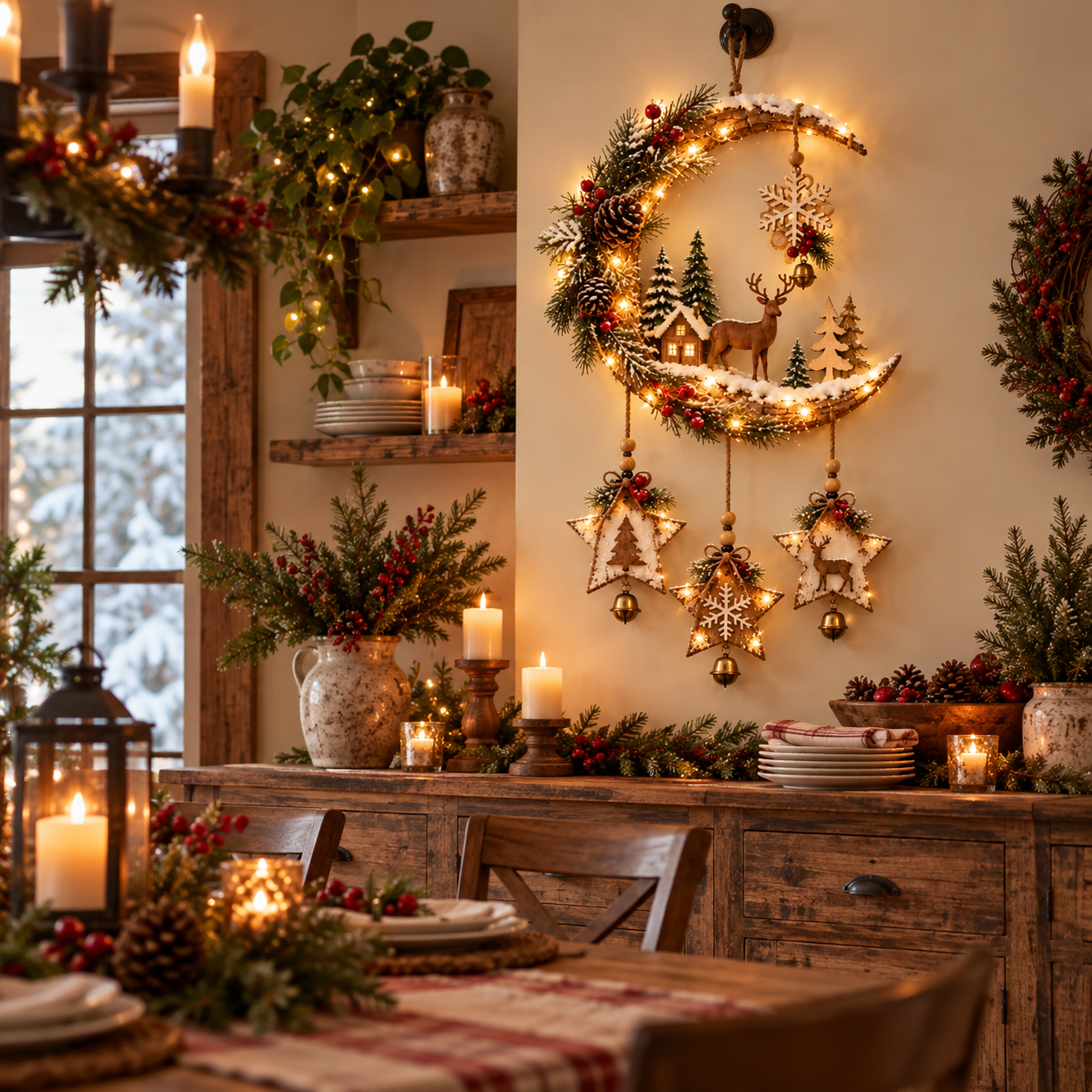 🌙🦌Lighted Rustic Christmas Crescent Moon Wall Decor