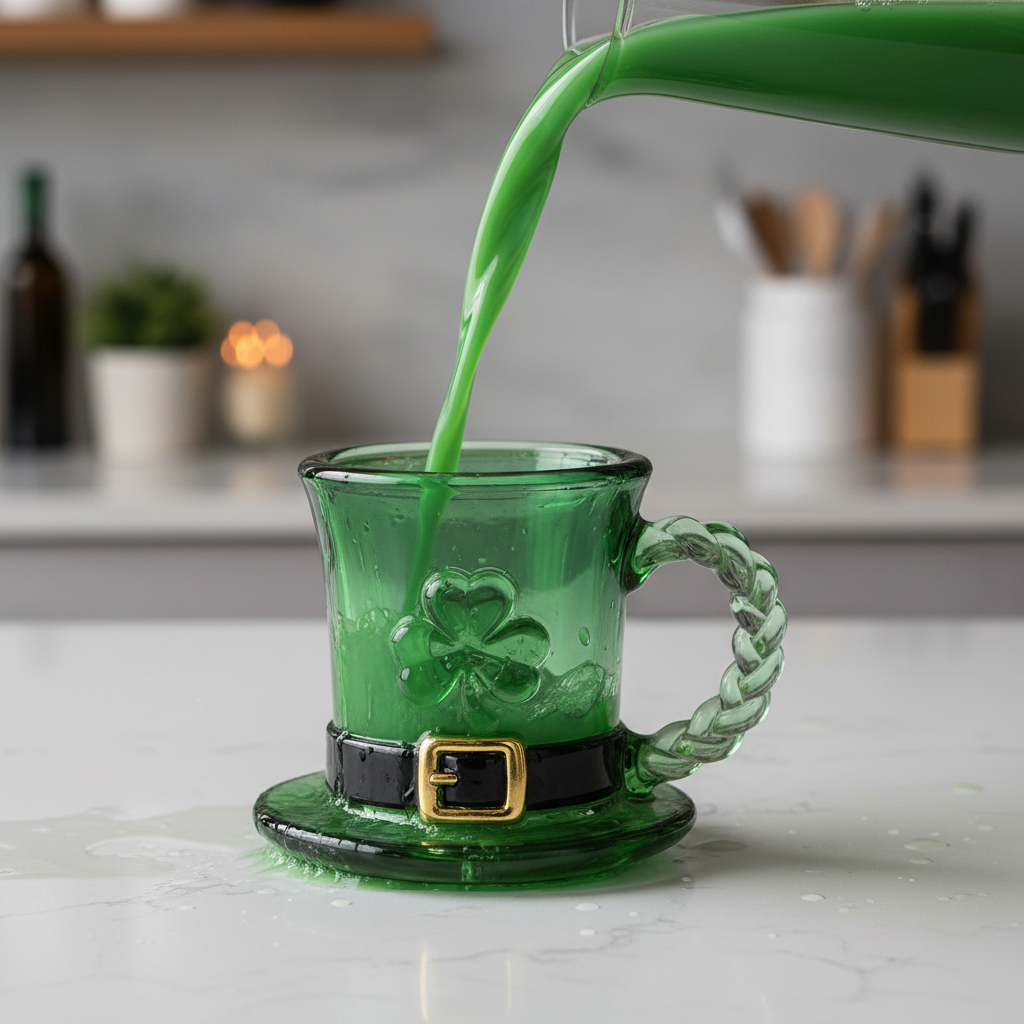 Lucky Shamrock Leprechaun Hat Glass Mug - 11oz Emerald Green Coffee Cup