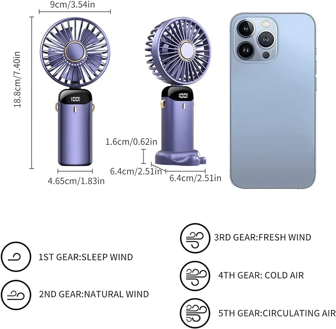 PORTABLE HANDHELD FAN WITH AROMATHERAPY, 5 SPEEDS, FOLDABLE