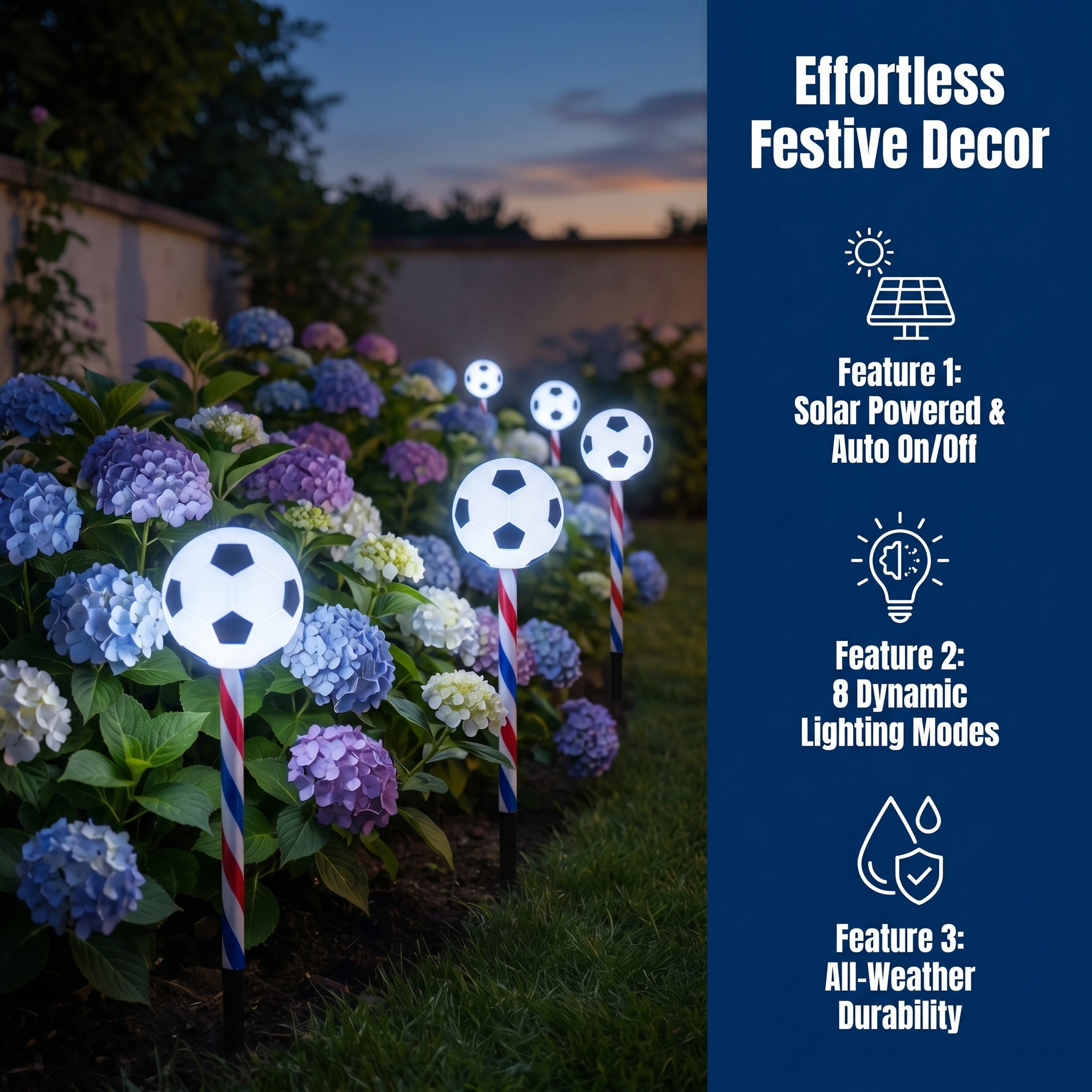 4th of July Outdoor Solar Soccer Pathway Lights