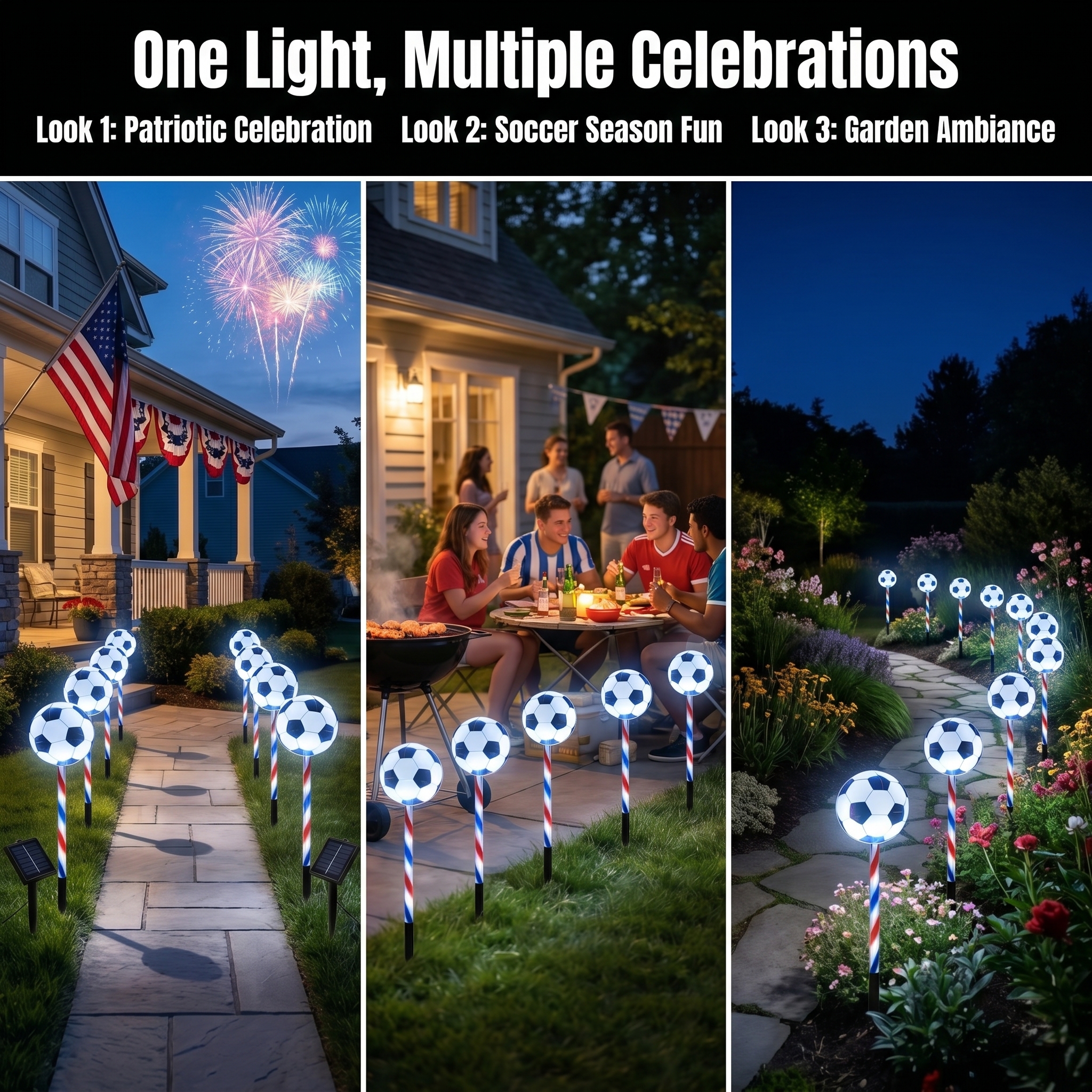 4th of July Outdoor Solar Soccer Pathway Lights