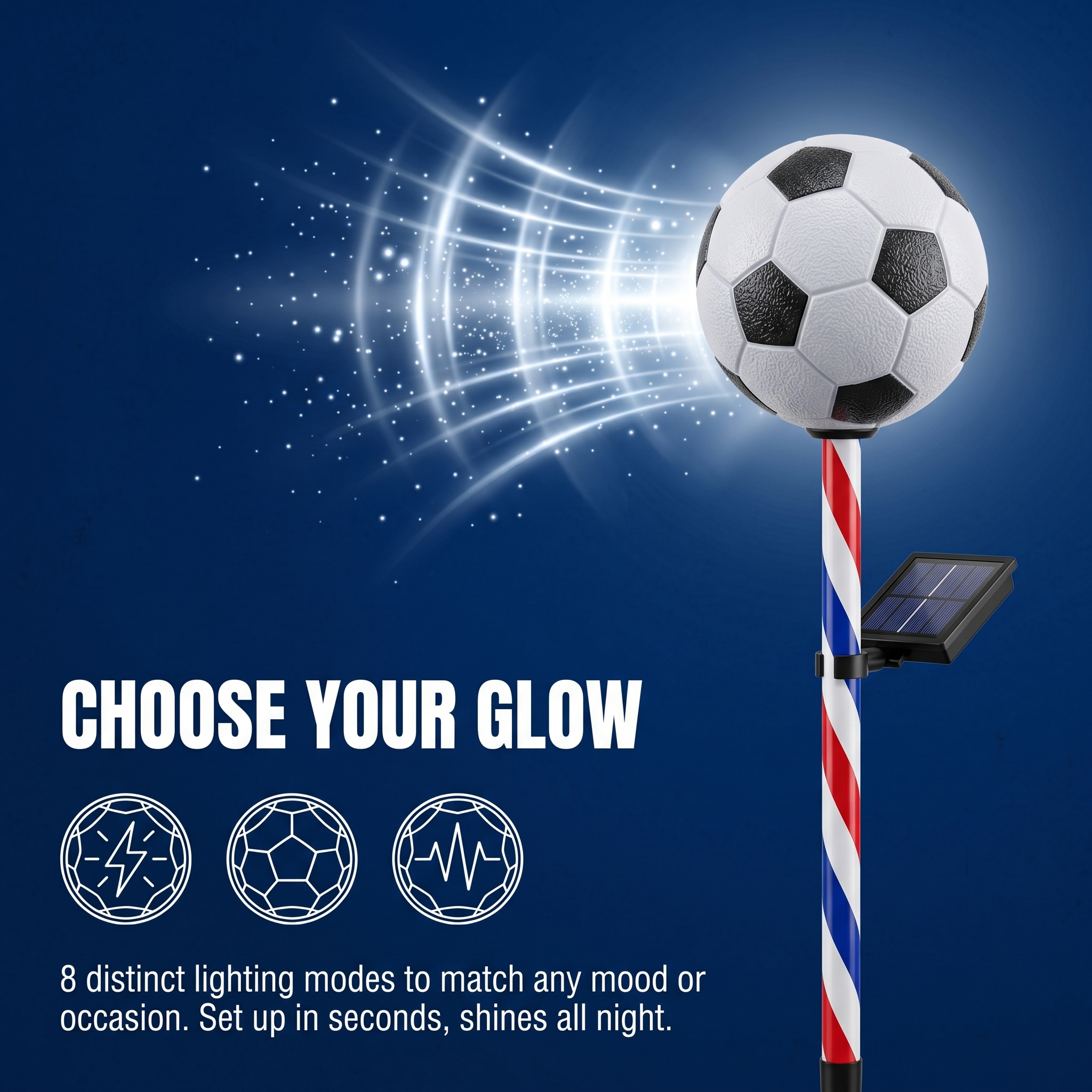 4th of July Outdoor Solar Soccer Pathway Lights