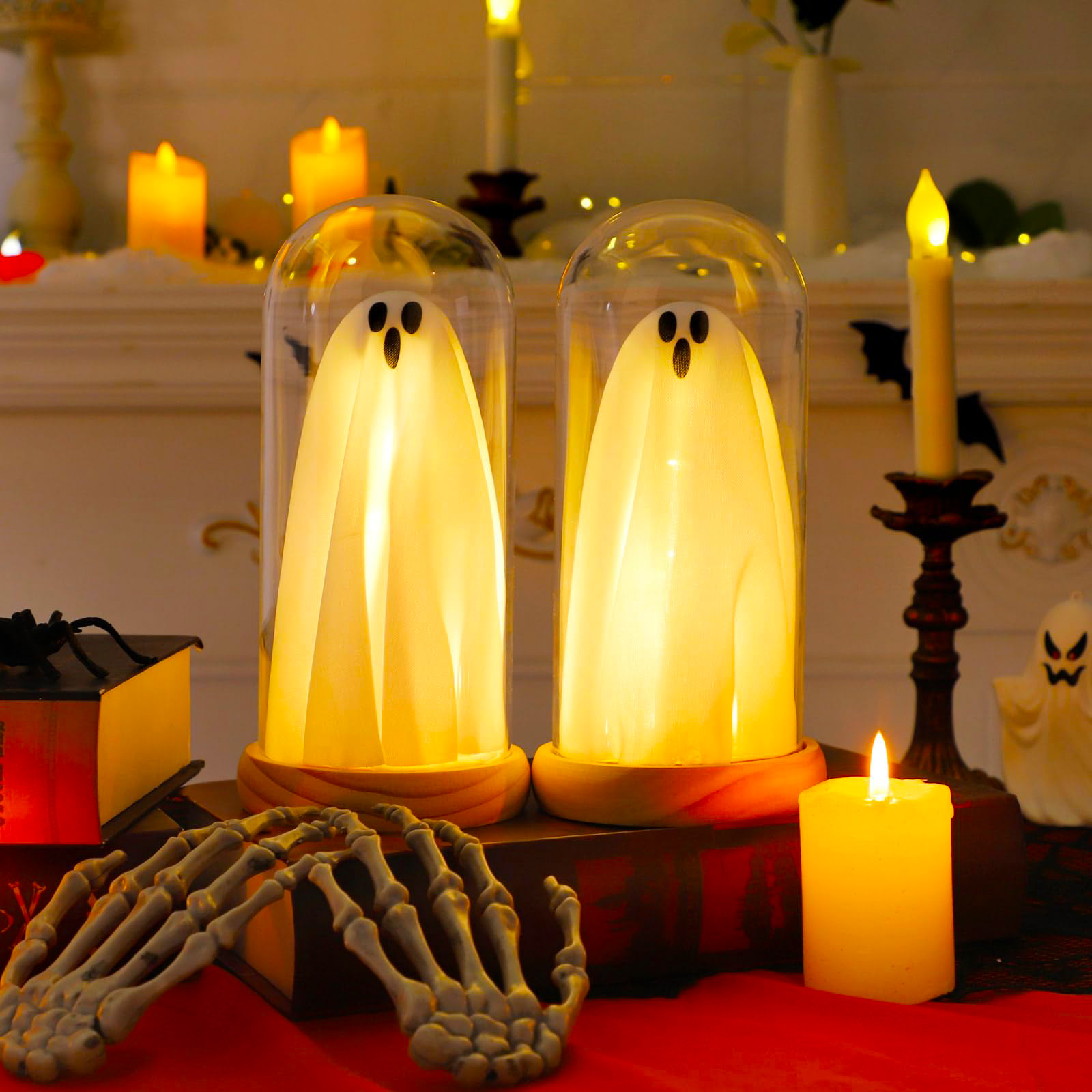 Halloween Ghost Decor Light in Glass Cloche