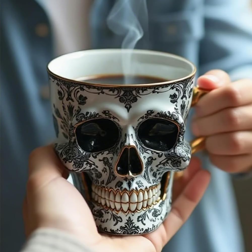 Ornate Gold-Trimmed-Skull Coffee Mug