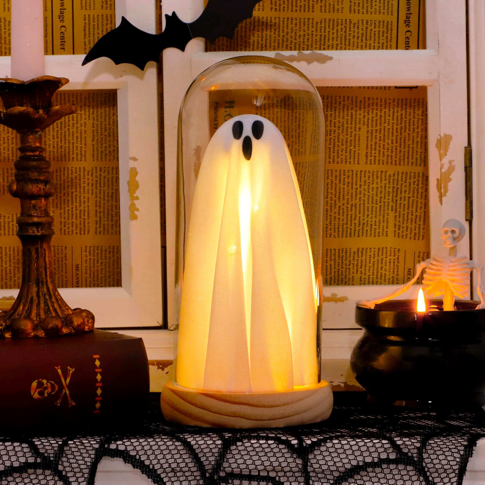Halloween Ghost Decor Light in Glass Cloche