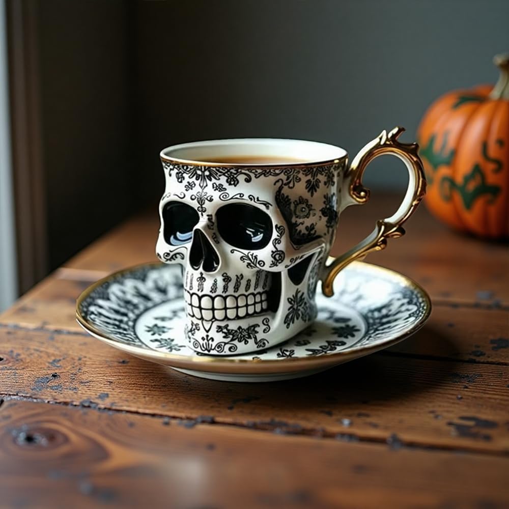 Ornate Gold-Trimmed-Skull Coffee Mug