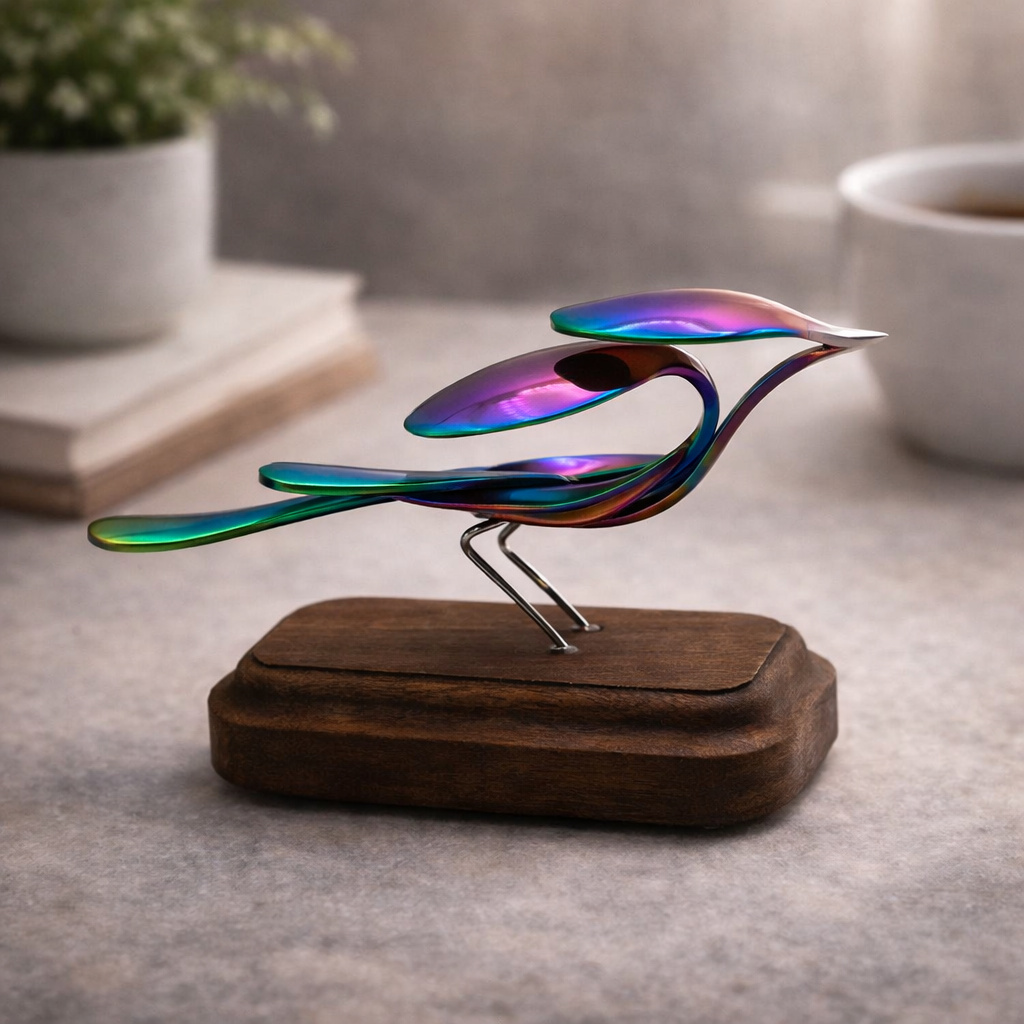 Spoon Bird Upcycled Metal Art Sculpture