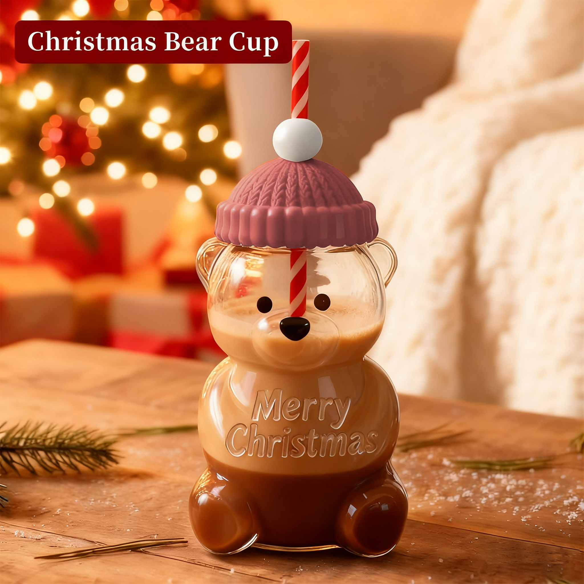 Christmas Bear Glass Cup