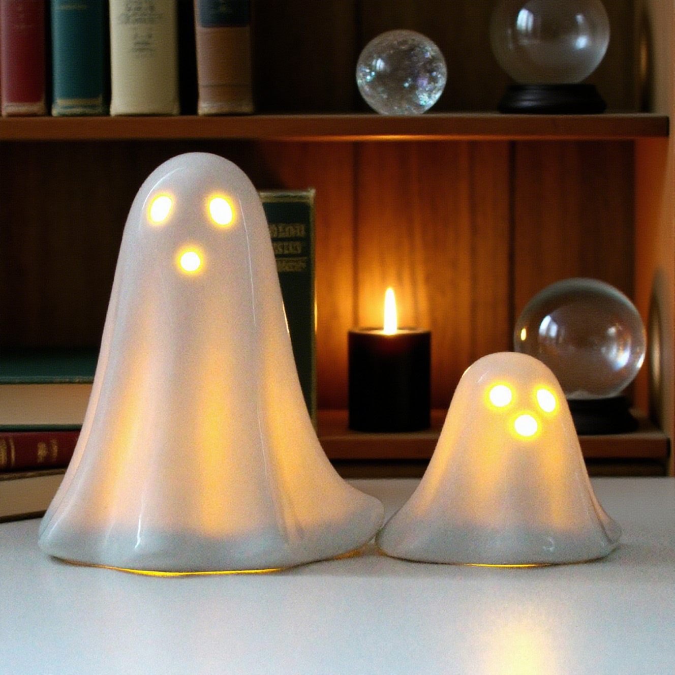 Mini Ceramic Light Up Ghost Figurines