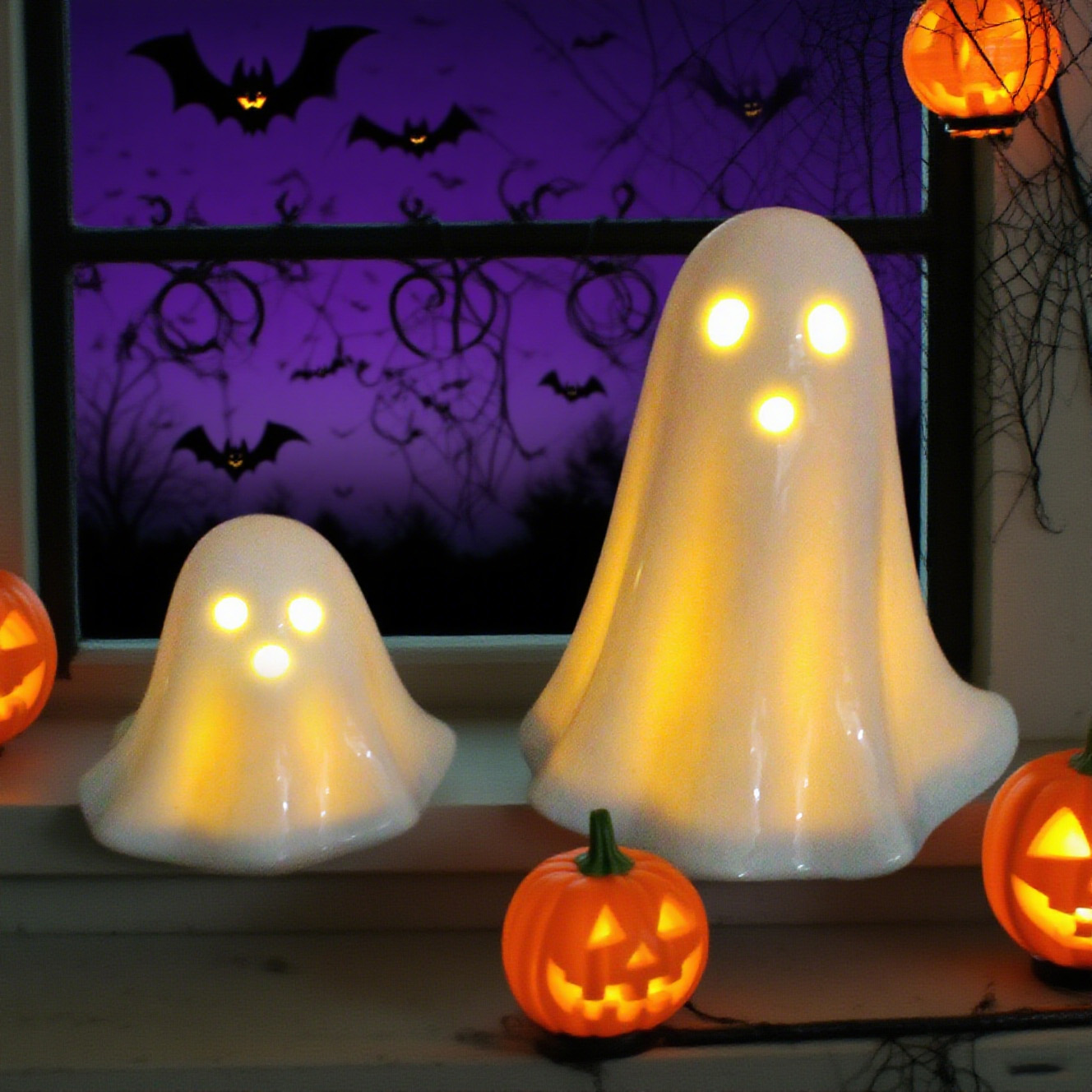 Mini Ceramic Light Up Ghost Figurines