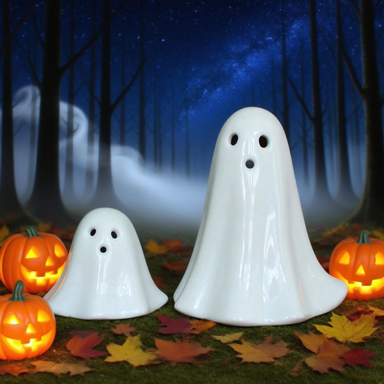 Mini Ceramic Light Up Ghost Figurines