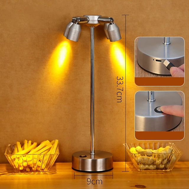 360° Cordless Metal Lamp 3 Color Stepless Dimming Up Nightstand Lamp