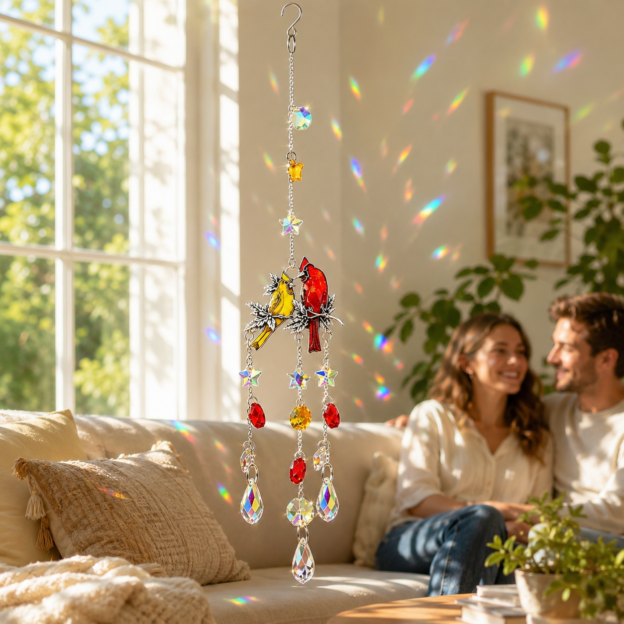 Cardinal Love Birds Crystal Suncatcher ✨