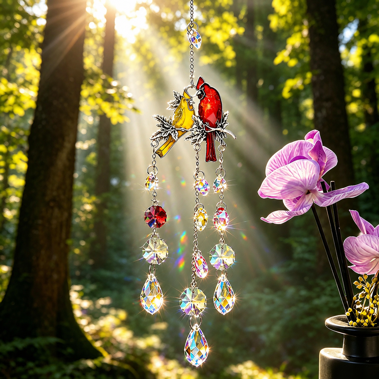 Cardinal Love Birds Crystal Suncatcher ✨