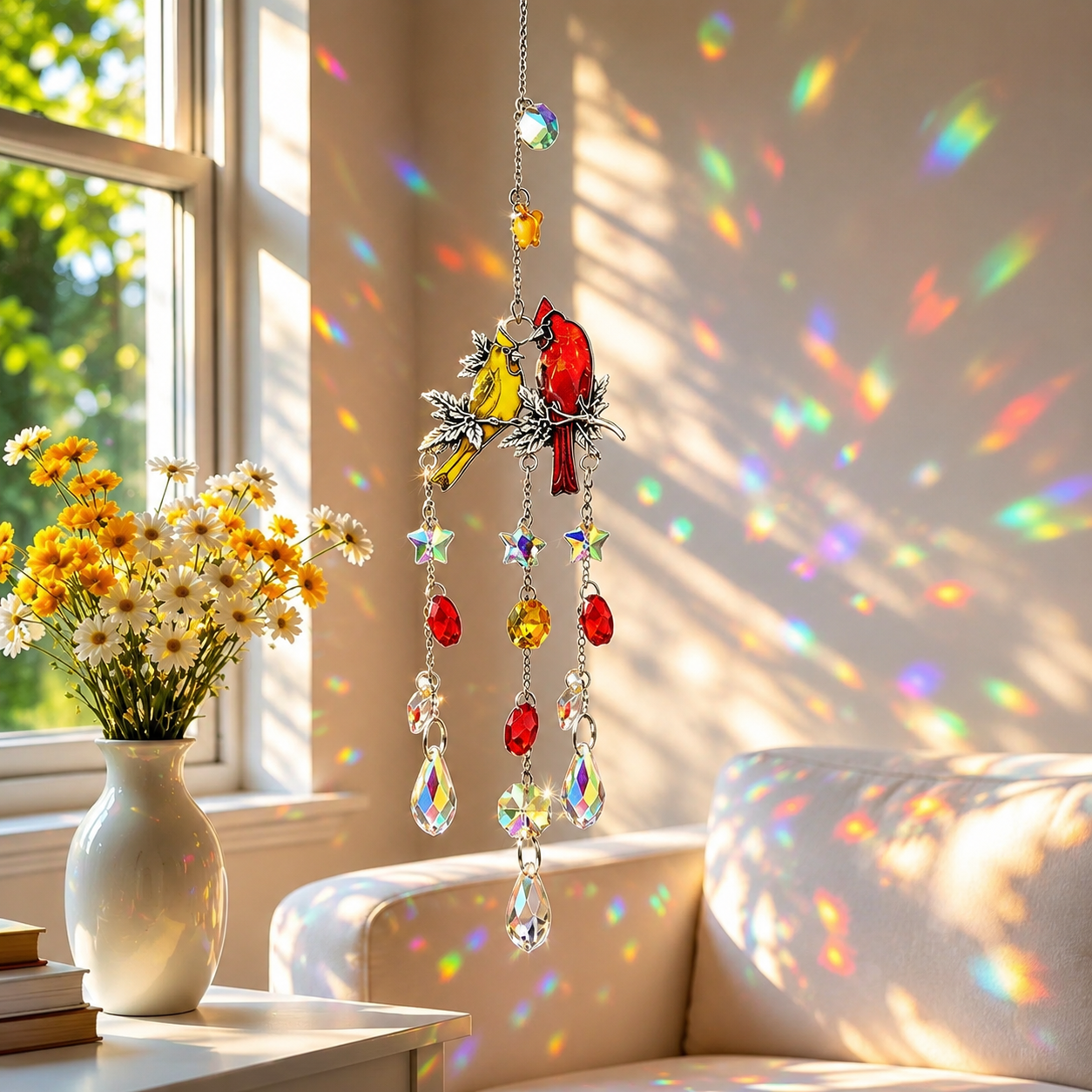 Cardinal Love Birds Crystal Suncatcher ✨
