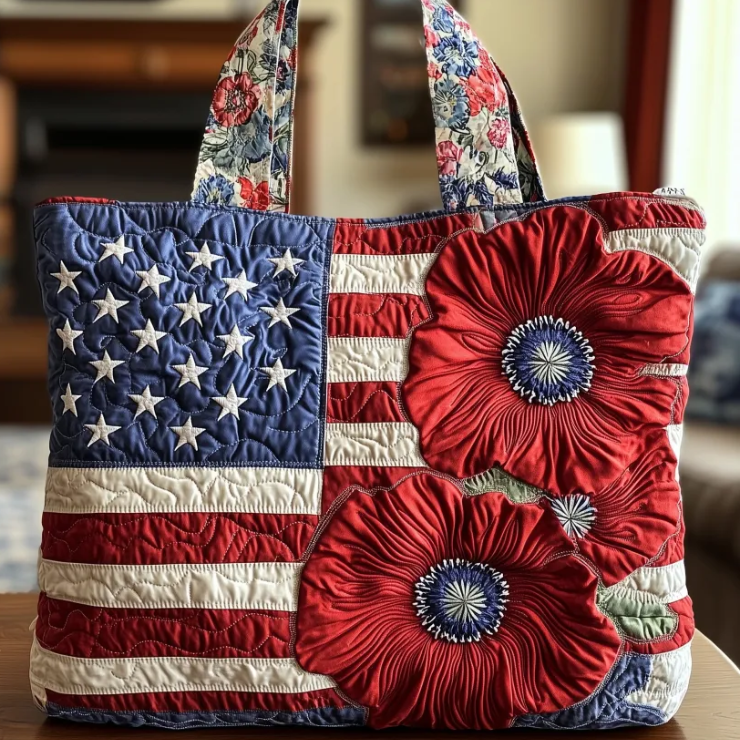 Patriot Poppy Quilted Tote Bag