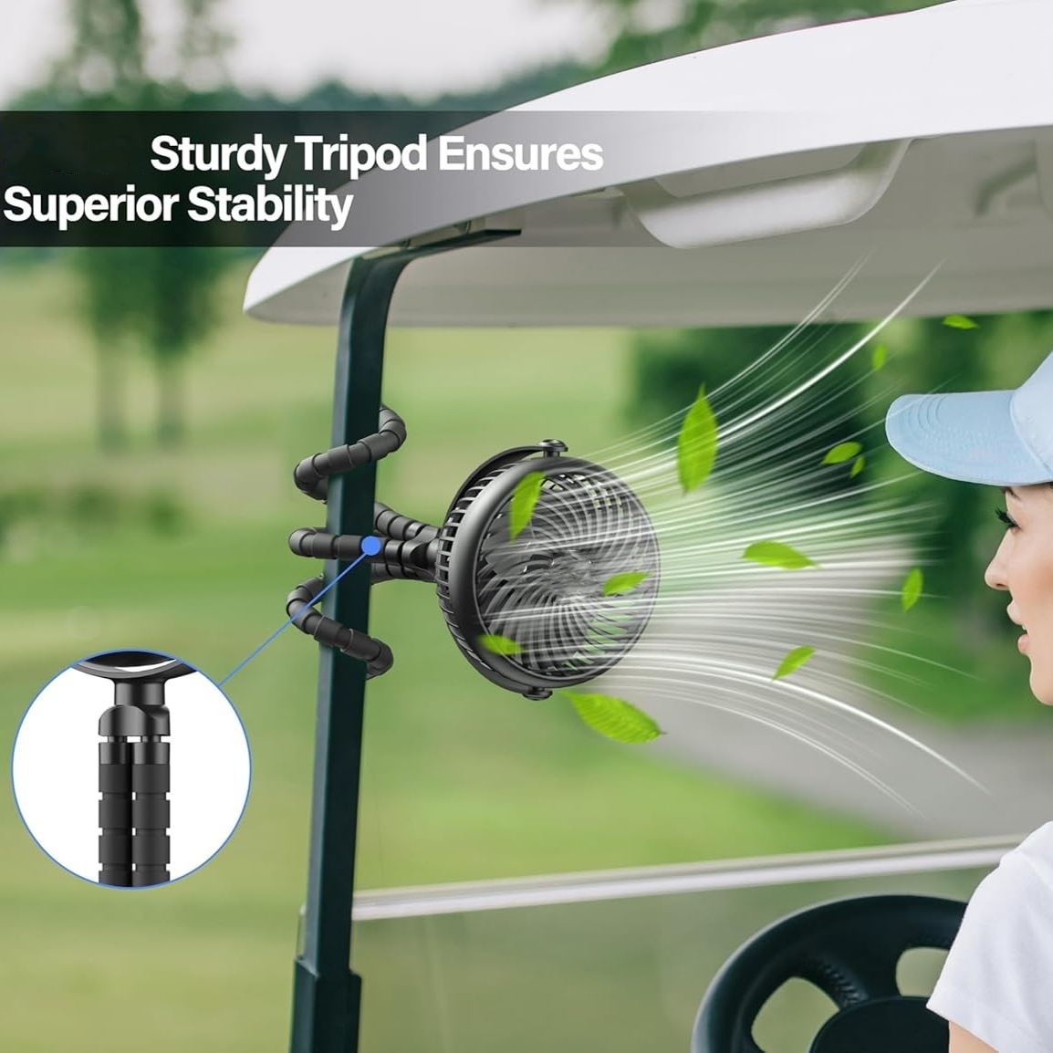 Rechargeable Golf Cart Fan with Flexible Tripod