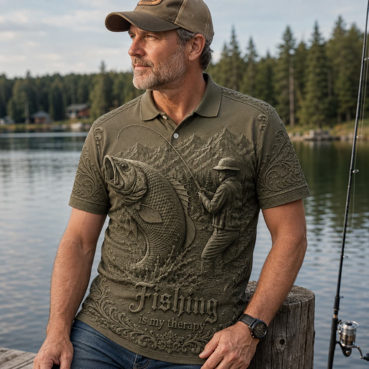 🎣Love Fishing, Fishing Is My Therapy Fishing Polo Shirt