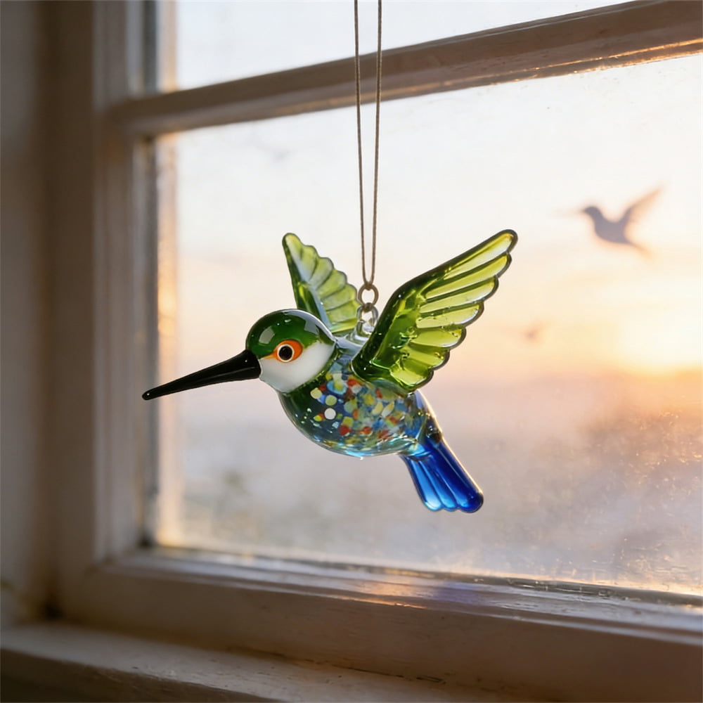 Hand-Blown Colorful Stained Glass Hummingbird Ornaments