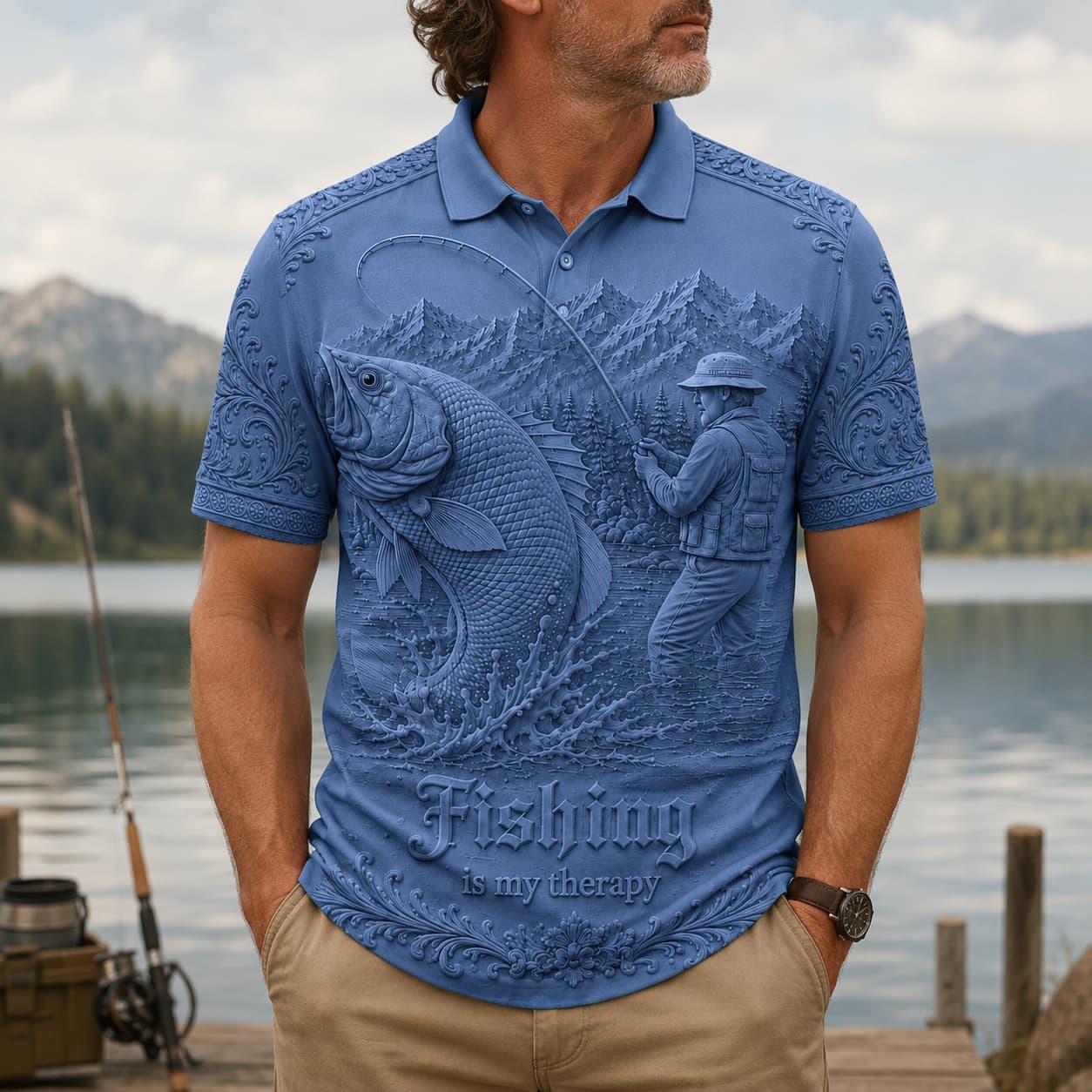 🎣Love Fishing, Fishing Is My Therapy Fishing Polo Shirt