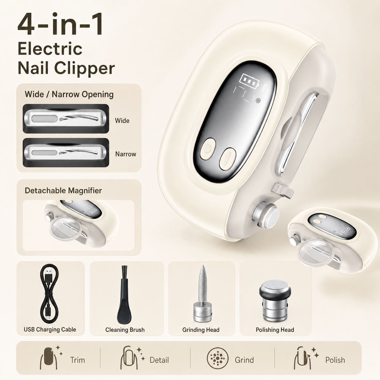 Senior Electric Nail Clipper with Adjustable Blade & Magnifier