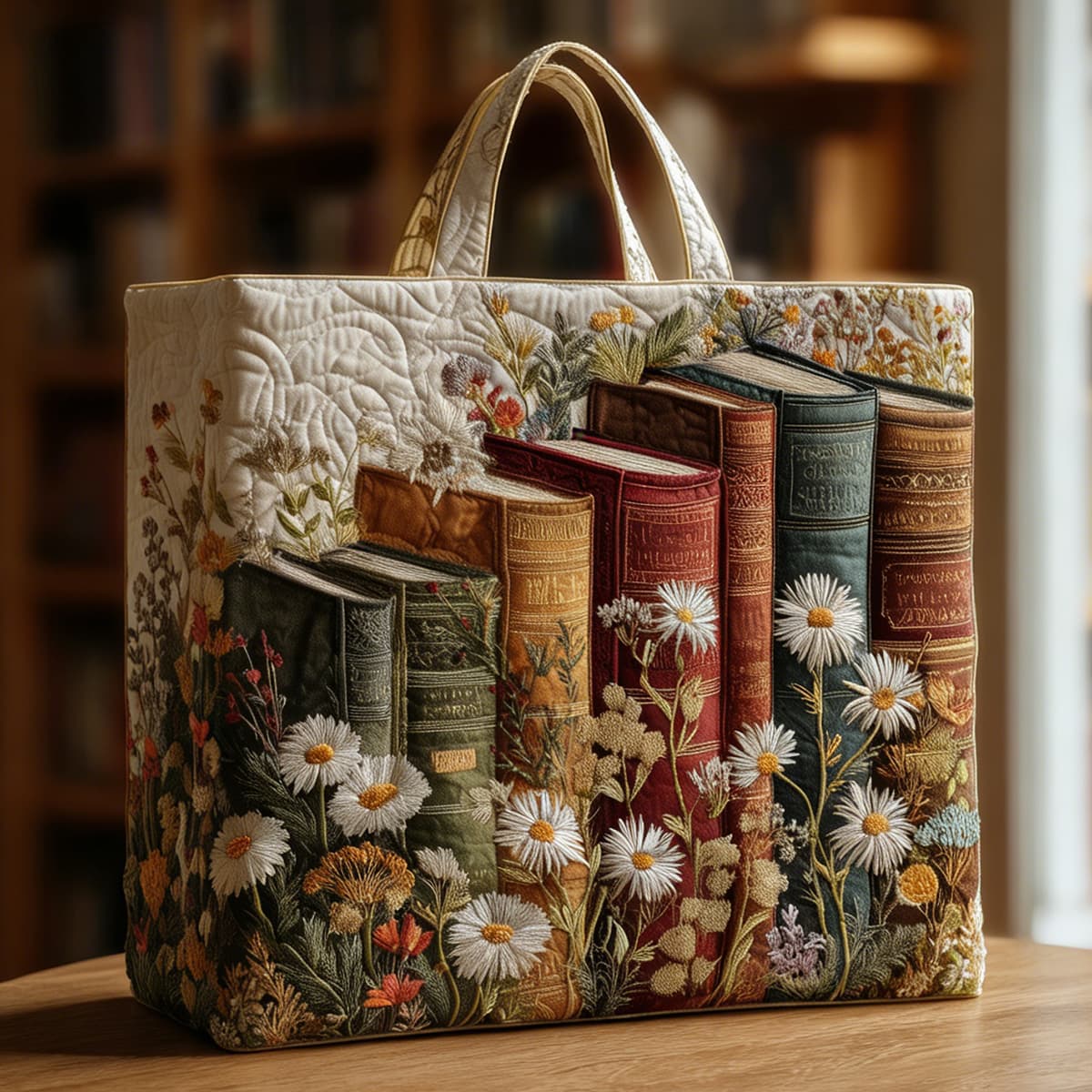 Book Themed Quilted Tote Bag