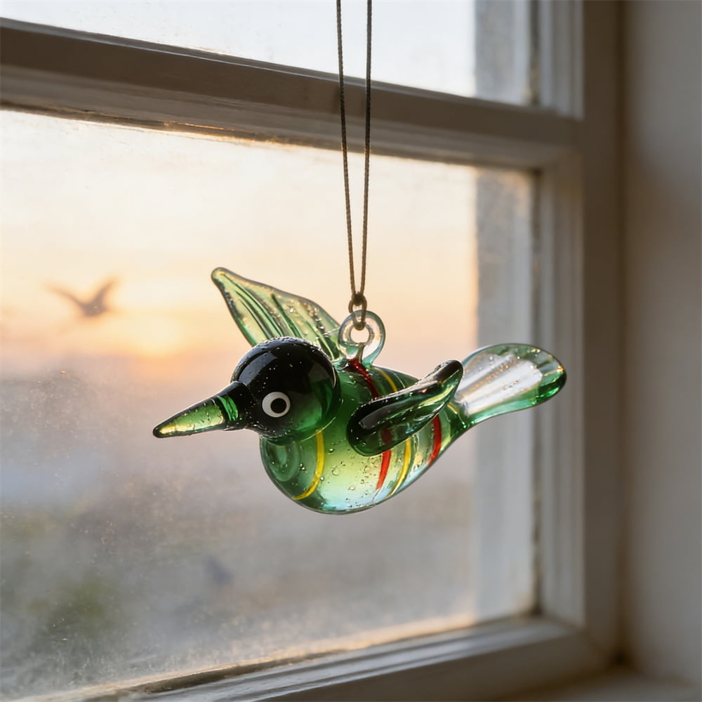 Hand-Blown Colorful Stained Glass Hummingbird Ornaments