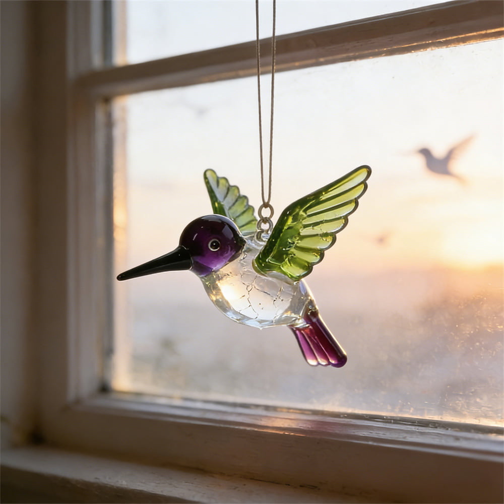 Hand-Blown Colorful Stained Glass Hummingbird Ornaments