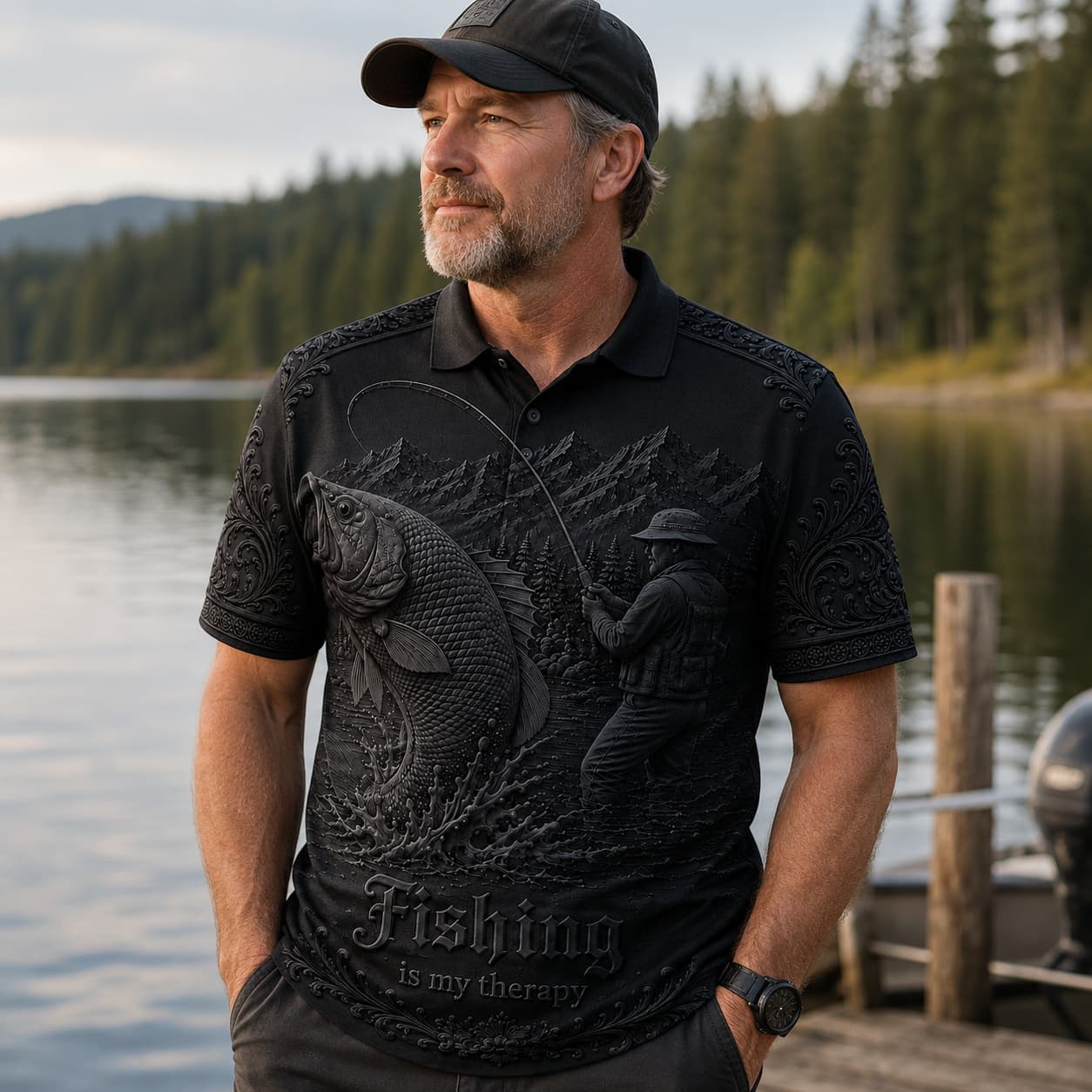 🎣Love Fishing, Fishing Is My Therapy Fishing Polo Shirt