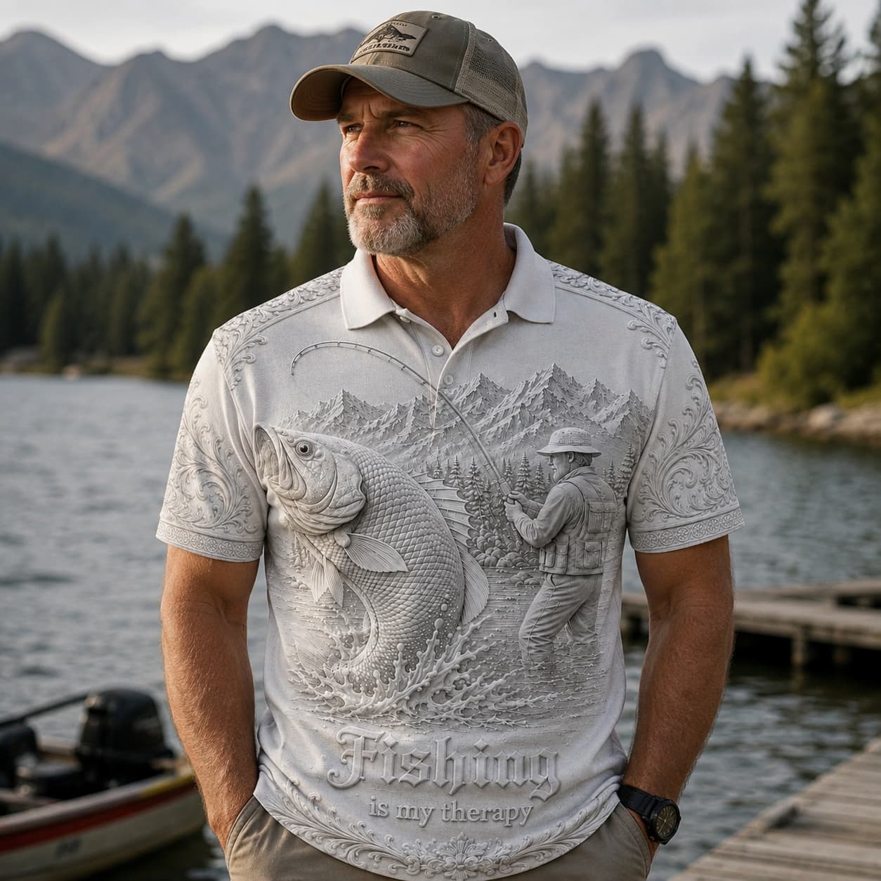 🎣Love Fishing, Fishing Is My Therapy Fishing Polo Shirt