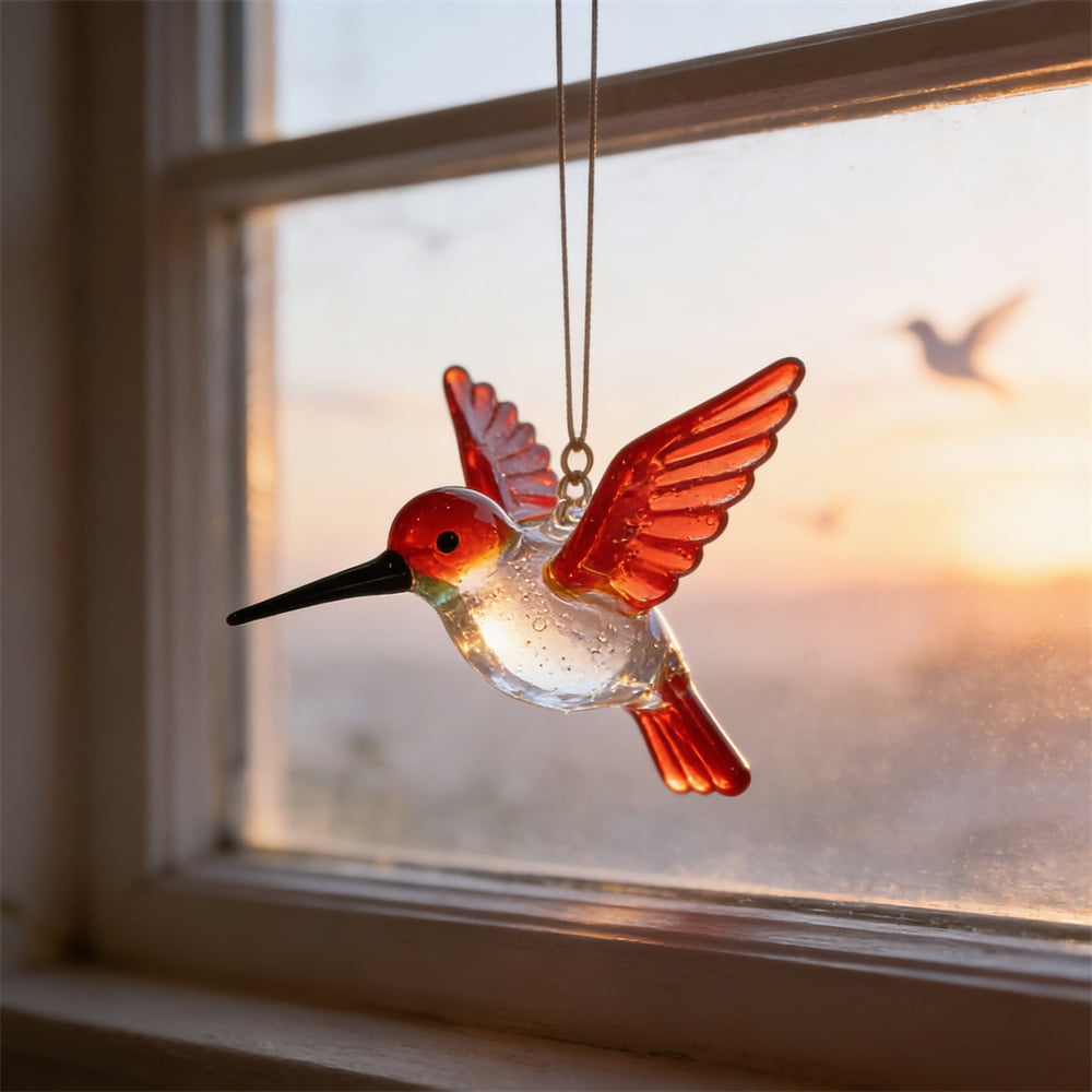 Hand-Blown Colorful Stained Glass Hummingbird Ornaments