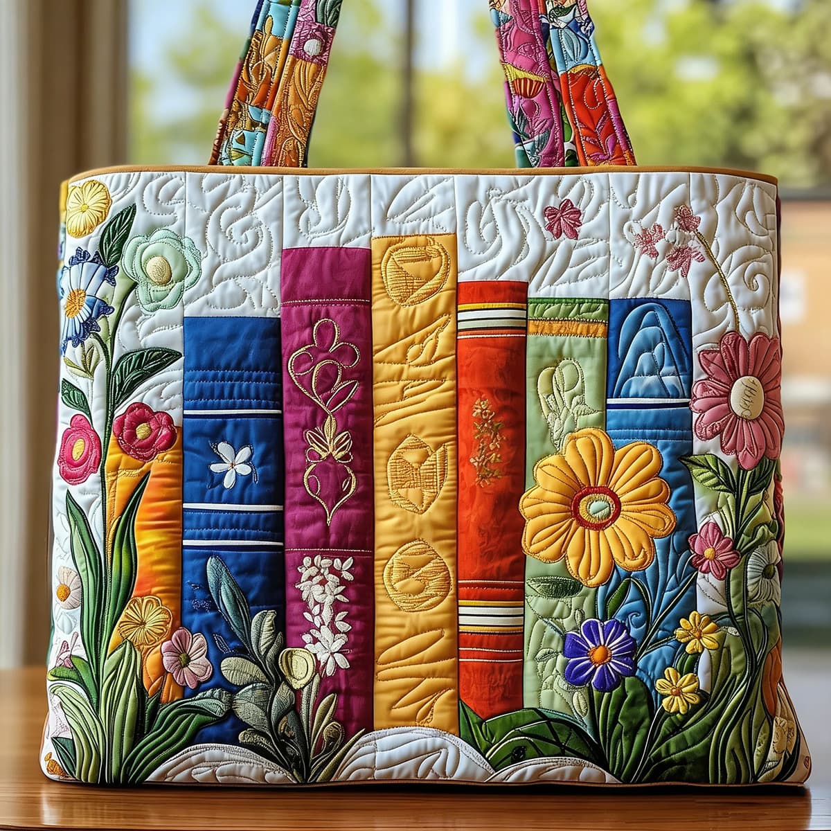 Book Themed Quilted Tote Bag