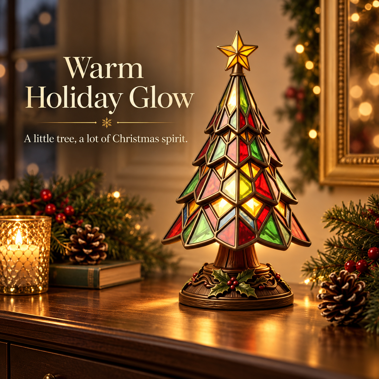🎄 Stained Glass Christmas Tree Lamp