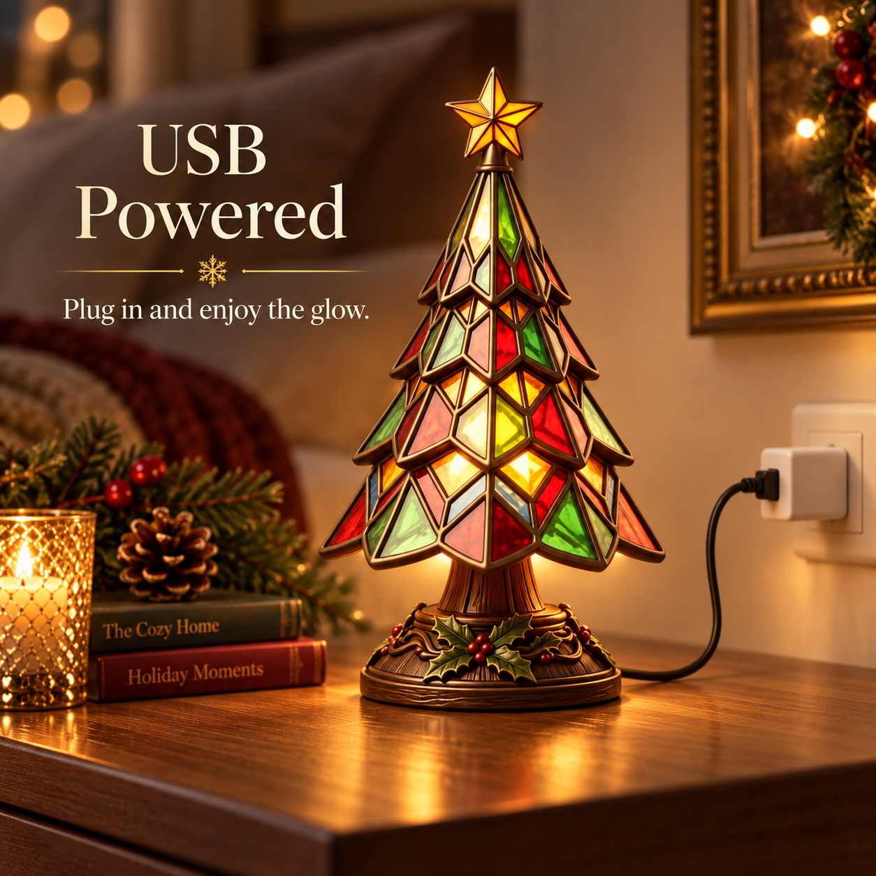 🎄 Stained Glass Christmas Tree Lamp