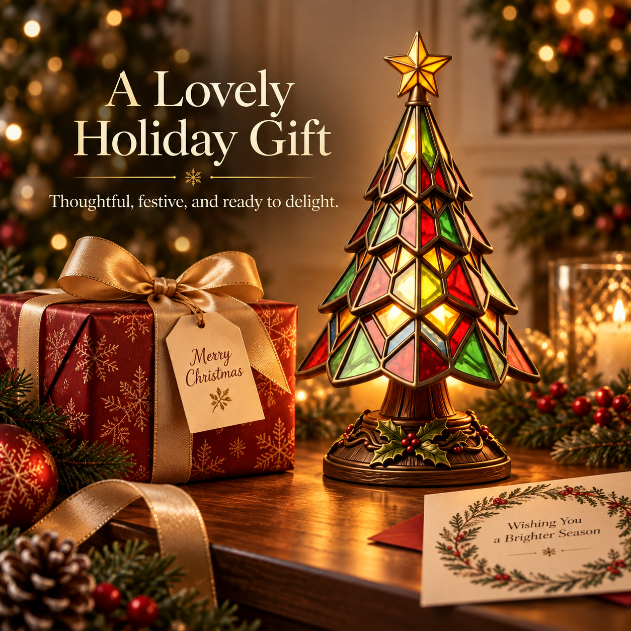 🎄 Stained Glass Christmas Tree Lamp