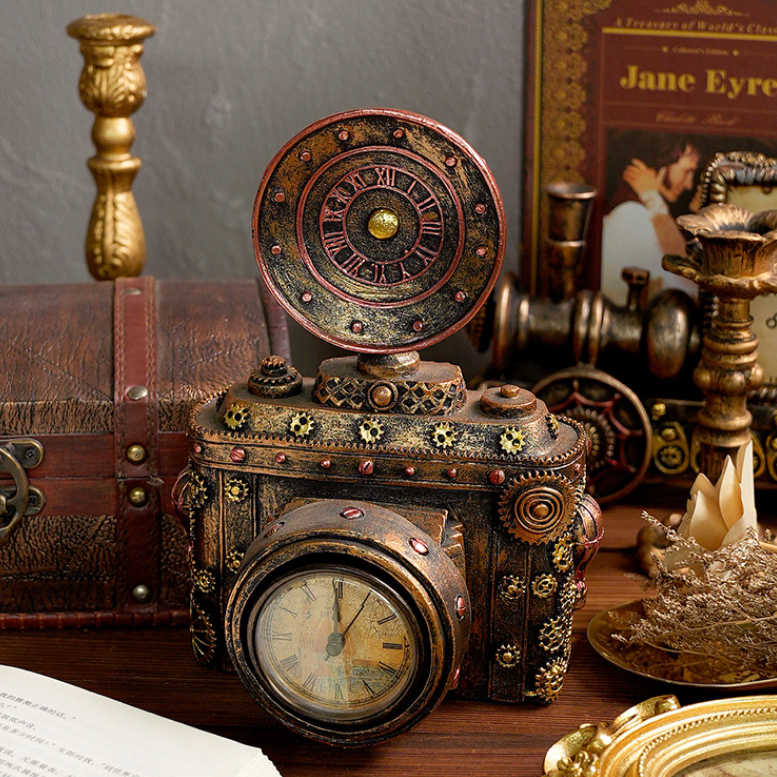 Handmade Steampunk Vintage Camera Shelf Clock