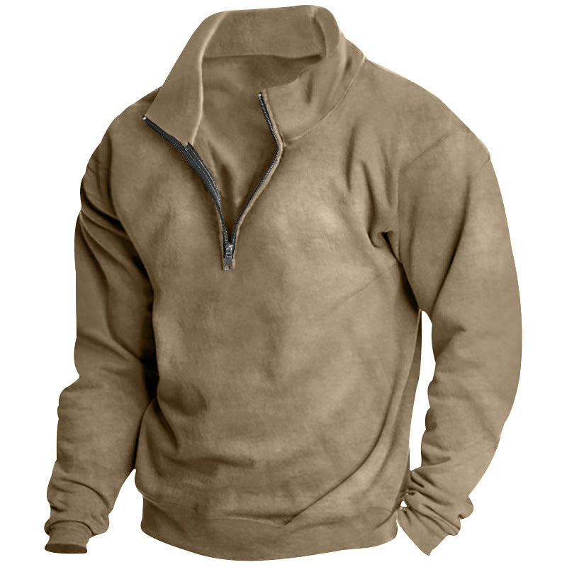 Men's Stand collar Sweatshirt Pullover Tops Fleece Half Zip Plain Spor