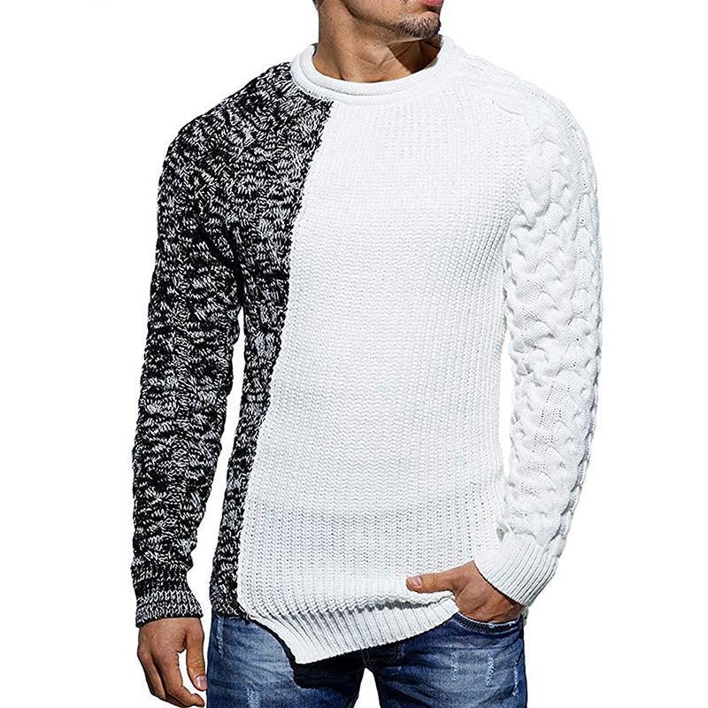 Mens Slim Fit Crew Neck Thick Sweaters Color Block Big and Tall Knit P