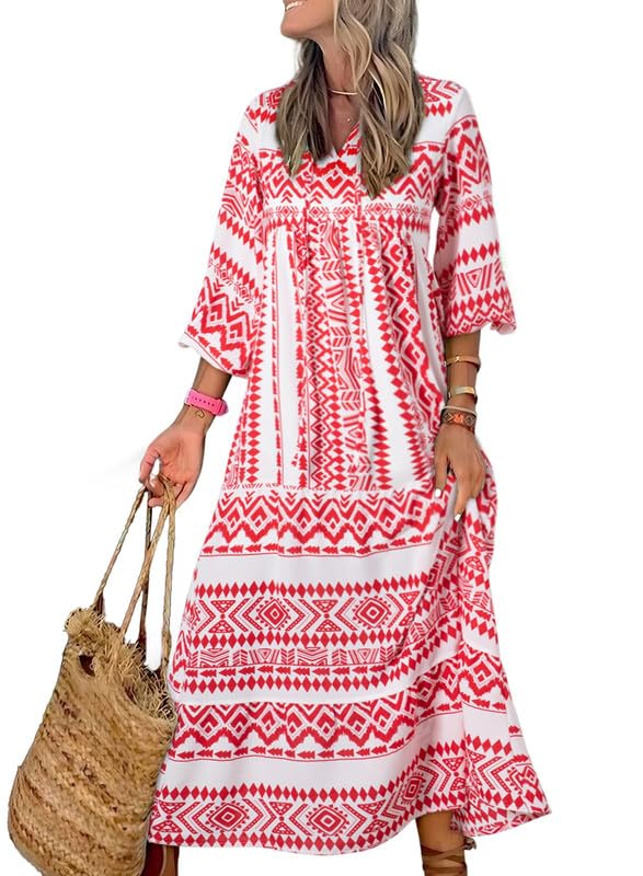 Women's Boho Puff Sleeve Maxi Dress (Buy 2 Free Shipping)
